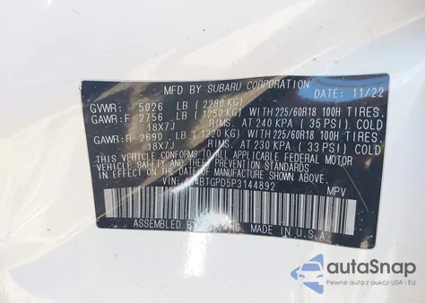 2023 Subaru Outback Touring Xt из США, поврежденный, VIN 4S4BTGPD5P3144892